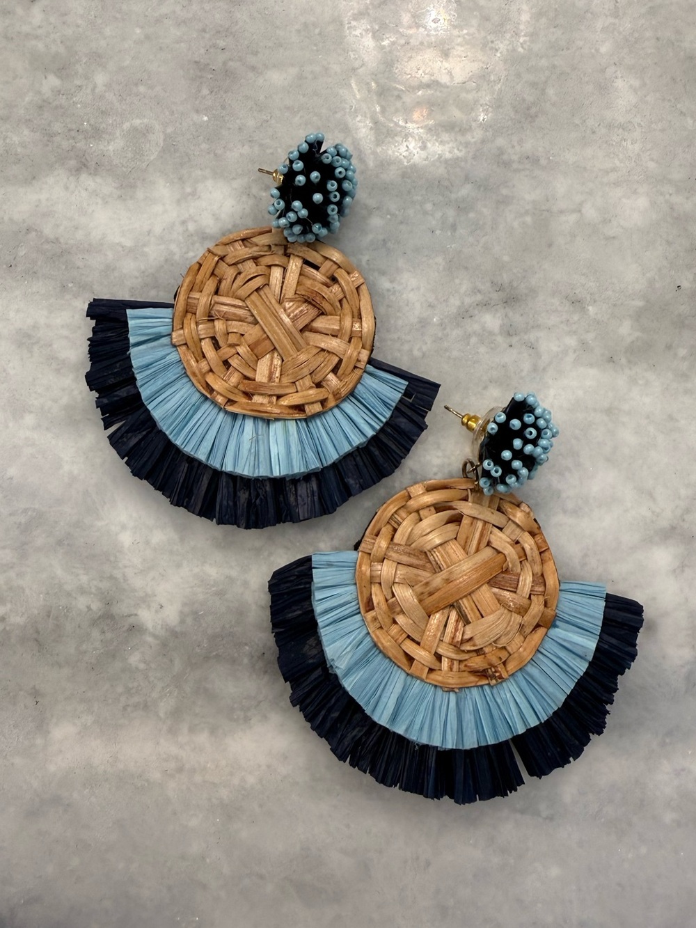 Oliphant blue raffia earrings NEW